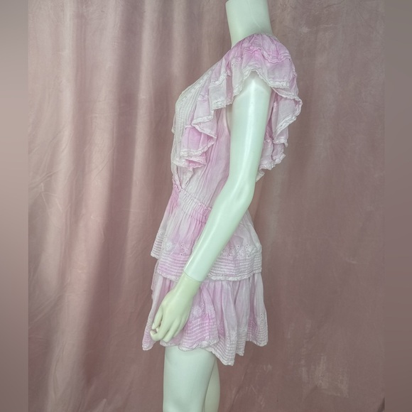 LoveShackFancy Gwen Ruffle Cotton Eyelet Minidress Tie Dye Pink Size Medium - Picture 3 of 7